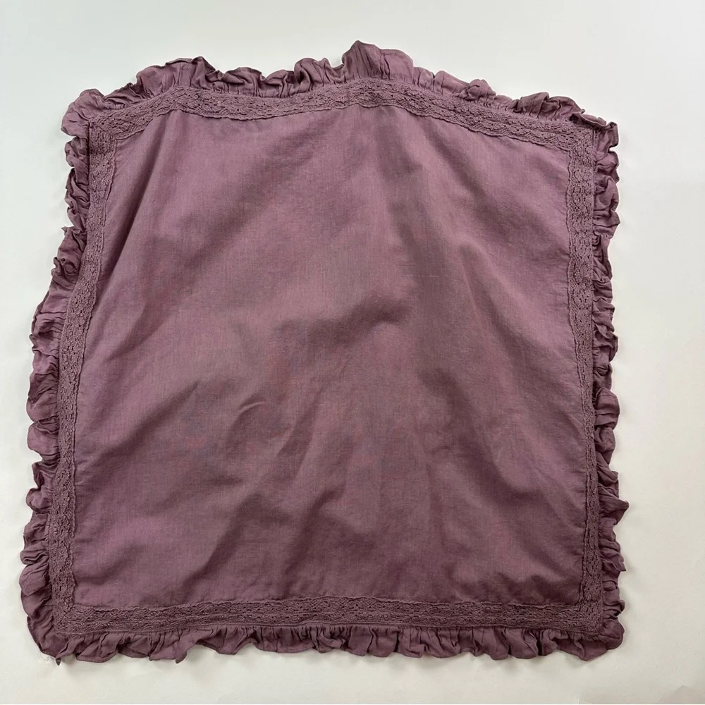 Tahari Home Lavender Shabby Chic Lace Trim Linen Cotton Euro Pillow Sham